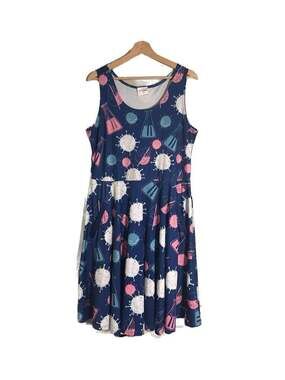 COWCOW Science Lab Themed Skater Dress Sleeveless Fit & Flare Retro, Size 2X